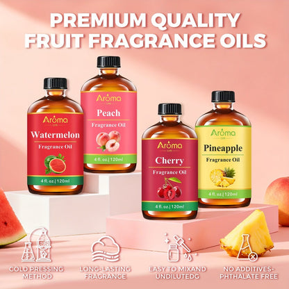 Fruit Fragrance Oil 4oz – Sweet Scented Oils for Diffuser, Candle Making, Soap, Massage & Hair Care | Strawberry, Blueberry, Peach, Watermelon, Cherry & More