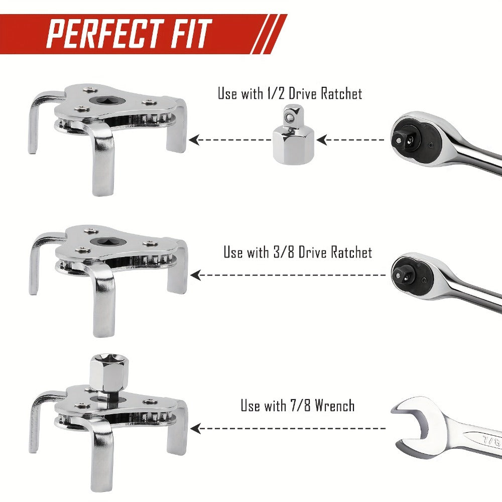 Oil Filter Removal Tool Kit 7-Piece Adjustable 3-Jaw Wrench 9" 12" Oil Filter Pliers Anti-Slip PVC Handle Fits 2-3/4" to 5-1/4" Filters with Funnel