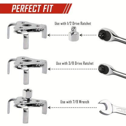 Oil Filter Removal Tool Kit 7-Piece Adjustable 3-Jaw Wrench 9" 12" Oil Filter Pliers Anti-Slip PVC Handle Fits 2-3/4" to 5-1/4" Filters with Funnel