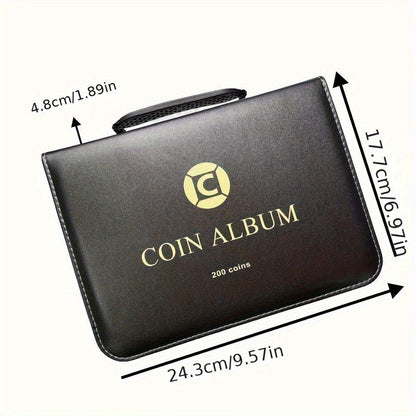 Coin Collection Book with Zipper & Handle 200/320 Pockets – 10/20 Page Coin Storage Album for Currency & Commemorative Coins, Fits 20/25/27/30mm Coins, Black & Blue