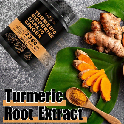 Turmeric Garlic Ginger Supplement 2360mg with Black Pepper – 4-in-1 Anti-Inflammatory, Joint & Immune Support Herbal Formula for Women & Men, 120 Capsules