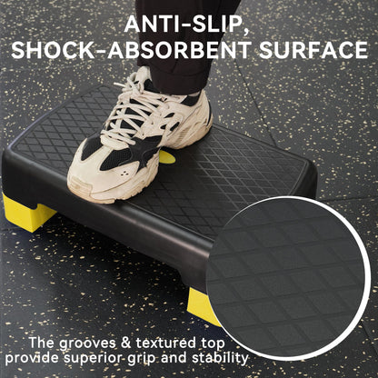 Aerobic Step Platform Adjustable Height with 2 Risers – Non-Slip Workout Stepper 18"x11", 440 LB Capacity, Space-Saving Design for Home Gym Cardio, Strength & Toning, 4 Color Options