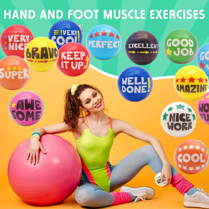 Motivational Squeeze Stress Balls 24 Pack Multicolor – Soft 2.48" Squishy Balls with Positive Affirmation Slogans for Classroom Prizes, Office Stress Relief, Team Building Rewards & Party Favors