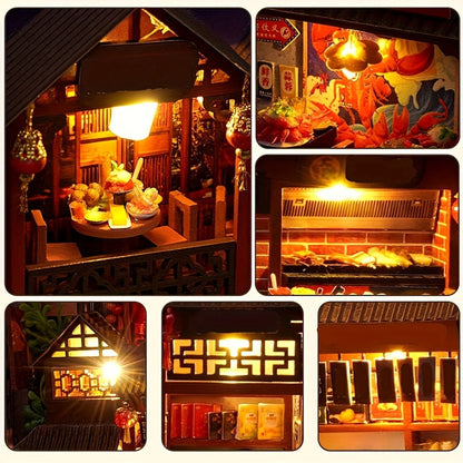 Book Nook Kit Chinese Food Street Miniature Dollhouse 3D Wooden Puzzle Bookshelf Insert DIY Model Building Set for Adults Teens – No Glue Needed Birthday Christmas Housewarming Gift