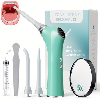 Tonsil Stone Remover Electric Vacuum Kit with LED Light – 3 Suction Modes 5X Magnifying Mirror Oral Irrigator Safe Gentle Tonsillolith Removal Tool for Adults at Home Use Rechargeable Portable