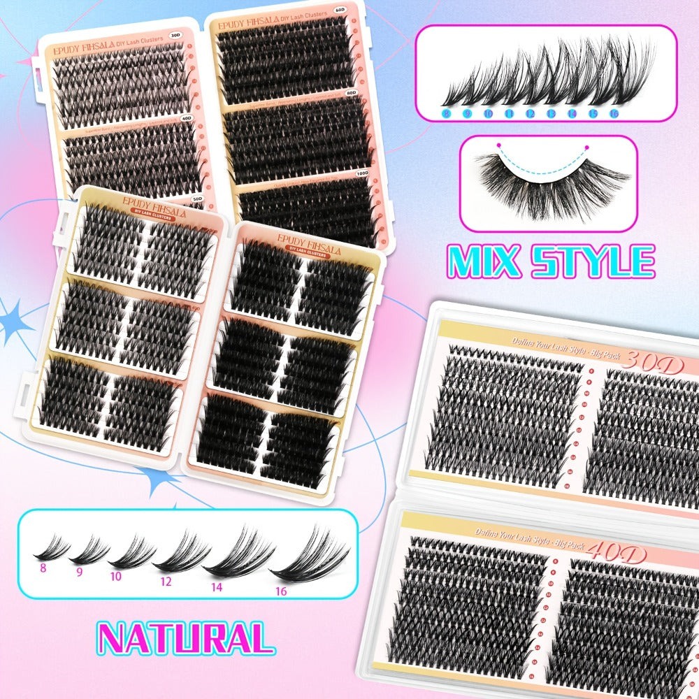 DIY Lash Clusters Gift Set 30D-100D Mixed Length Soft Fluffy Volume Cluster Lashes with Tweezers & Mascara Wands – Natural to Glam Look, Perfect Beauty Gift for Her & Mom