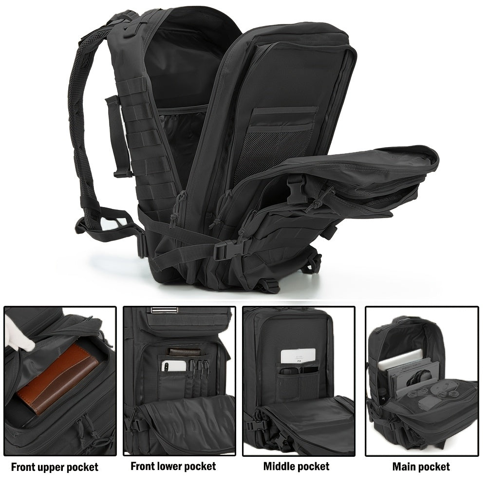 Hunting Rucksack Tactical Hiking Backpack Durable Polyester Multifunctional Camping Backpack with Utility Pocket Zipper Chest Adjustment Straps for 3 Day Trekking Outdoor Sports Hunting Black Green Khaki