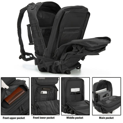 Hunting Rucksack Tactical Hiking Backpack Durable Polyester Multifunctional Camping Backpack with Utility Pocket Zipper Chest Adjustment Straps for 3 Day Trekking Outdoor Sports Hunting Black Green Khaki