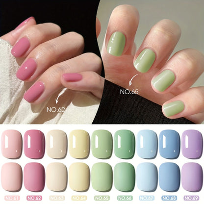 Gel Nail Polish Set 9 Colors Macaron Pastel in Square Bottles — High Saturation UV LED Cure Chip-Resistant Long-Lasting Gel Polish Kit for Women Salon & DIY Nail Art Gift