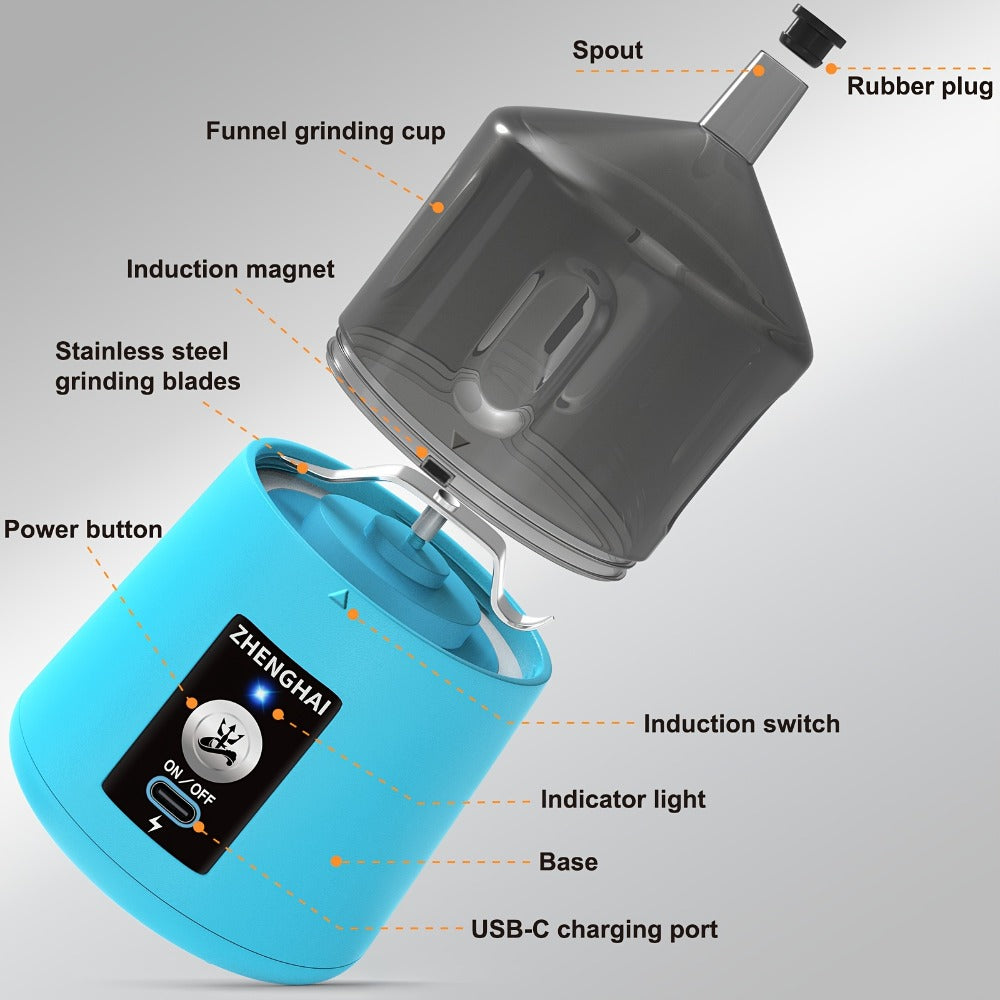 Electric Herb Grinder 150W USB-C Rechargeable - Dual Mode Pulse & Auto, Fast Grinding Dry Spices & Herbs, Compact Portable with Cleaning Brush | 6 Colors