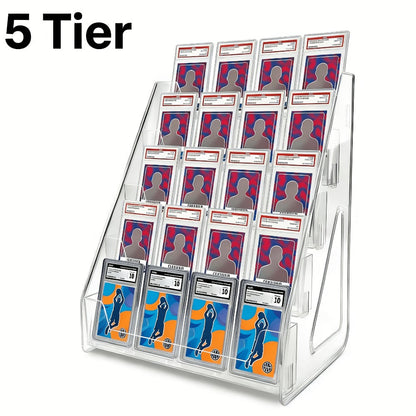 PSA BGS SGC Graded Card Display Stand – 3 or 5-Tier Vertical Collectible Card Showcase, Snap-In Assembly No Tools Desktop Holder for Baseball Basketball Pokemon MTG Trading Cards