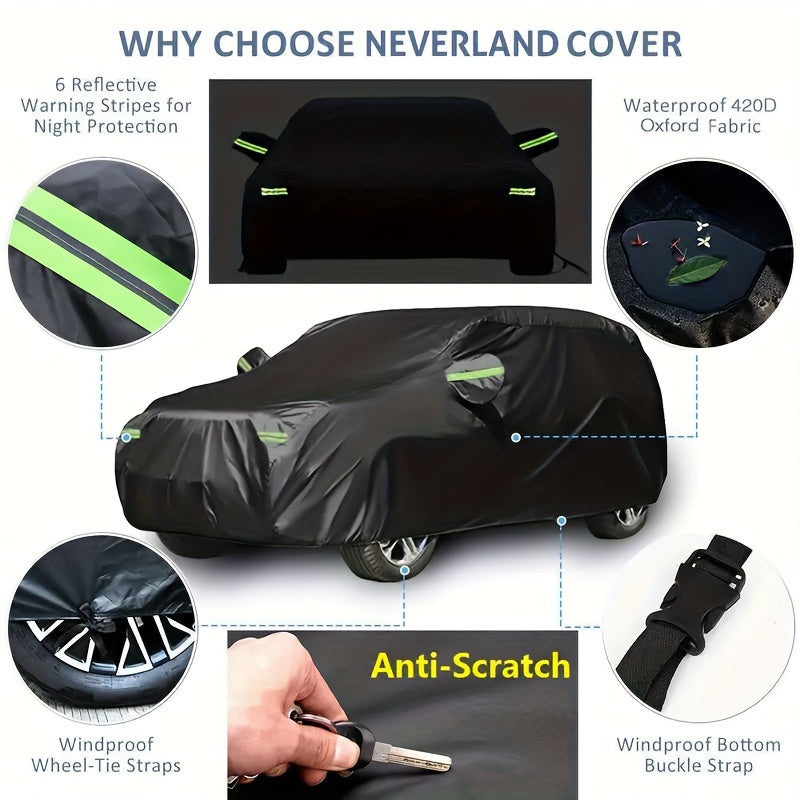 XXL All-Weather Car Cover for SUVs - Durable 190T Polyester, Scratch-Resistant, Waterproof, UV & Snow Protection with Reflective Safety Strips, Black, Fits Range for RoveR Evoque, Car Cover Waterproof All Weather