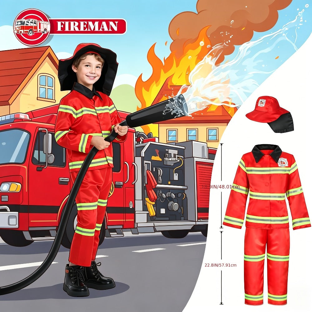 Kids Dress Up Costumes Set 4-in-1 – Firefighter, Police, Astronaut & Doctor Role Play Clothes for Boys Girls Ages 3-6, Birthday Christmas Halloween Career Day Gift