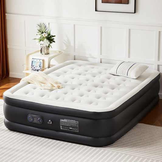 Inflatable Air Mattress with Built-In Pump - Double Height Adjustable, Non-Slip Bottom, Low Noise, 660 Lbs Capacity, Twin & Queen Sizes 16"/18"/22", for Outdoor Camping, Indoor Guest Bed, Backyard & Yard Use