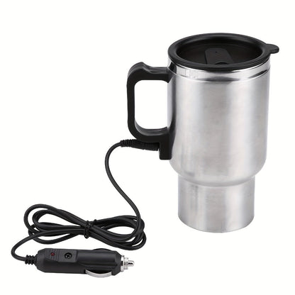 Car Electric Kettle 12V 60W 450ml Stainless Steel Keep Warm 65C Portable Heating Thermos Cup for Trucks Sedans Travel Tea Coffee Gift for Drivers Men Fathers