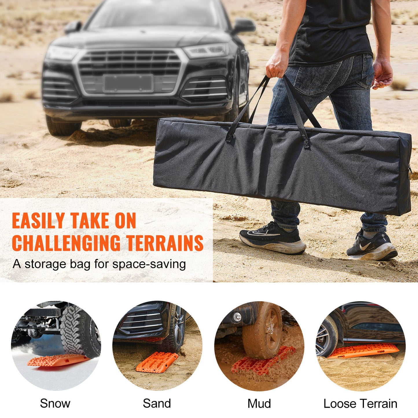 Traction Boards 2-Pack – 10-Ton Off-Road Vehicle Recovery Boards for Mud, Sand & Snow, High-Strength PP with Pull Straps & Storage Bag for SUV, Truck & RV