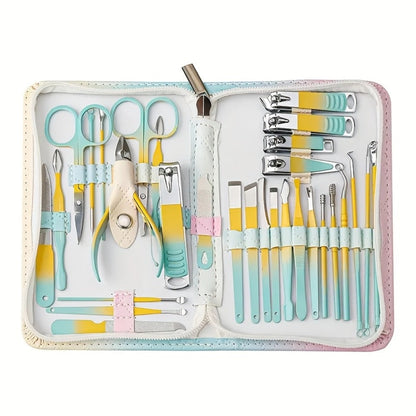 Nail Care Kit 30 Piece with Gradient Travel Box — Complete Manicure & Pedicure Set, Fingernail & Toenail Clippers for Women Men Family, Personal Care Beauty Grooming Gift