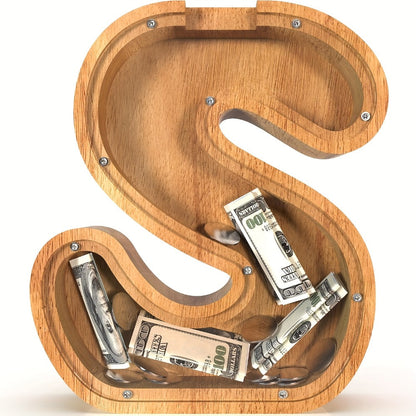 Wooden Letter Penny Bank – Alphabet Coin Bank Savings Box for Kids & Adults, Personalized Money Bank Birthday Gift, A to Z Initial Letter Bank