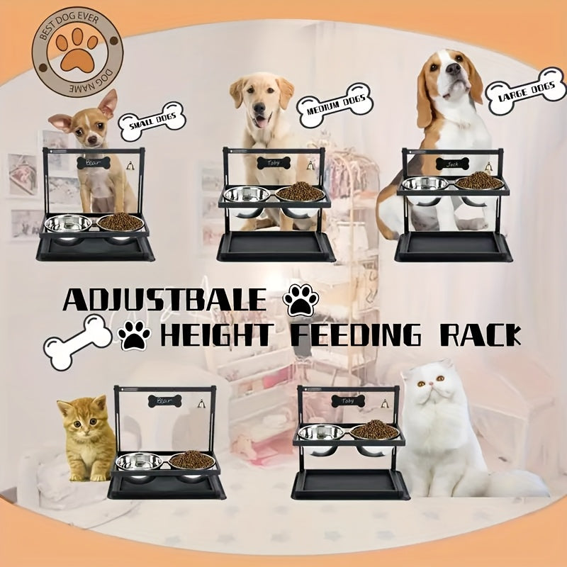 Raised Dog Bowl Stand Adjustable Height - Metal Elevated Feeder with 2 Stainless Steel Bowls for Large Medium Dogs, Non-Slip Dog Feeding Station