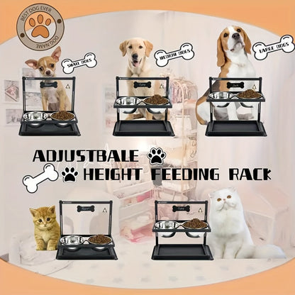 Raised Dog Bowl Stand Adjustable Height - Metal Elevated Feeder with 2 Stainless Steel Bowls for Large Medium Dogs, Non-Slip Dog Feeding Station