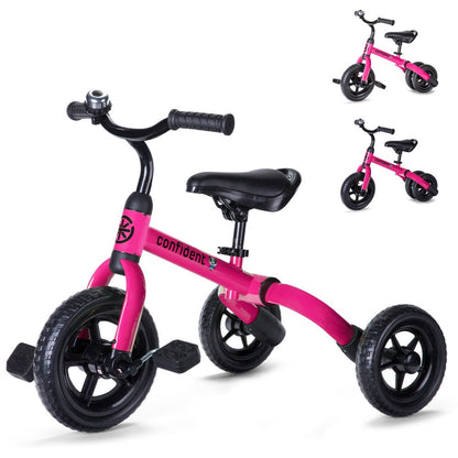 3-in-1 Foldable Toddler Tricycle Balance Bike with Detachable Pedals Training Wheels for Boys Girls Ages 2-5 Indoor Outdoor Ride On Toy Birthday Christmas Gift Blue Pink