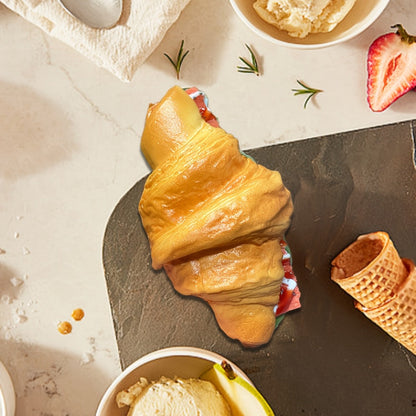 Realistic Fake Food Props 2PCS Simulation Bacon Croissant Bread – Lifelike TPU Play Food for Kids Kitchen Toy, Window Display Decor, Photography Prop, Pretend Play Food Accessory