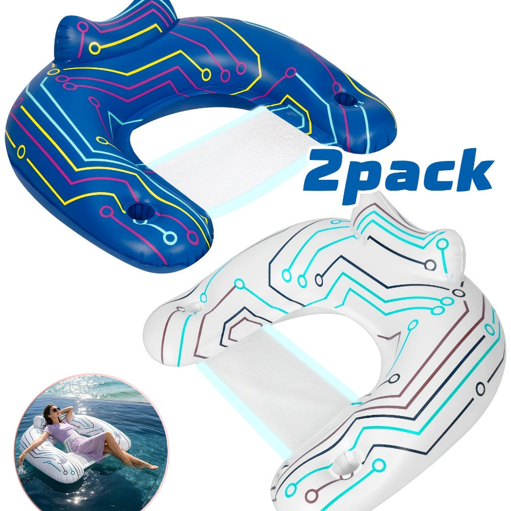 Glow in the Dark Pool Float Chairs 2-Pack for Adults – Inflatable Pool Floats with 2 Cup Holders & Handles, Nighttime Summer Water Toy for Swimming Pool Lake Beach Bachelorette Party