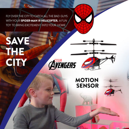 Marvel Spider-Man 2CH IR Remote Control Helicopter – Indoor Flying Toy for Kids Boys Superhero Fan – Birthday Christmas Gift for Ages 6 7 8 9 10+