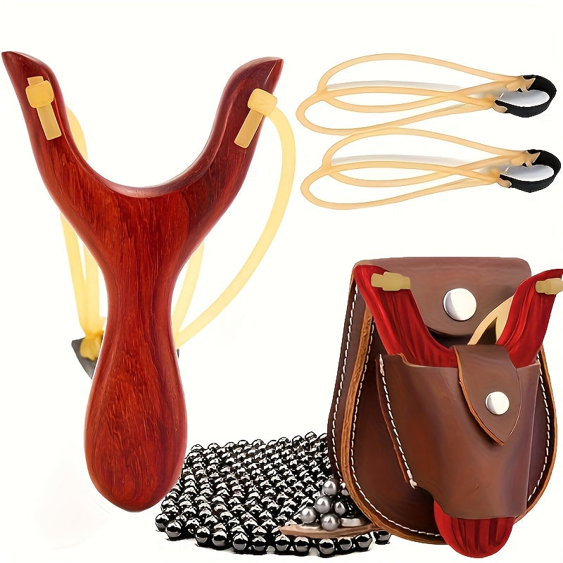 Wooden Slingshot Set 5pcs Professional Outdoor Shooting Sports Slingshot Kit High Quality Natural Wood Catapult for Target Practice Hunting Training Backyard Games Adults Kids Red