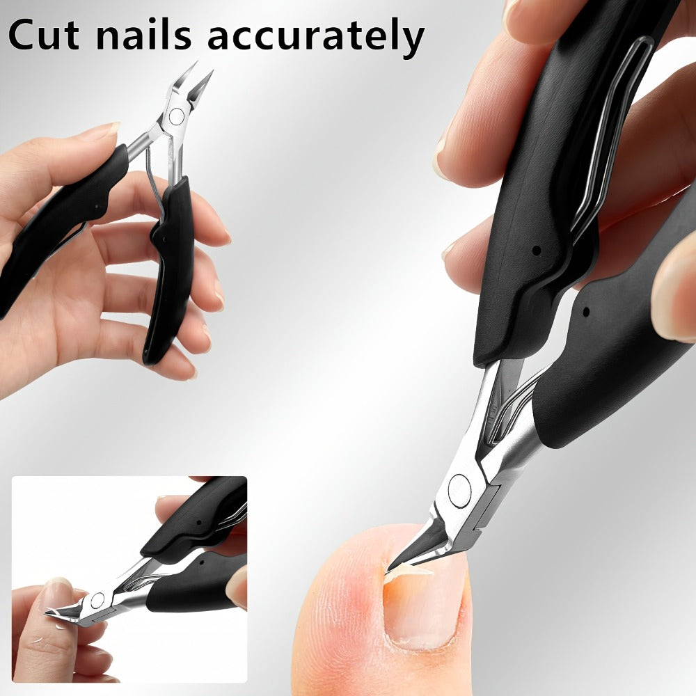 Heavy Duty Toenail Clipper Set 7pcs for Seniors Angled Curved Stainless Steel Blades Splash Guard Long Handle Nail File Pedicure Tool Kit Thick Nails