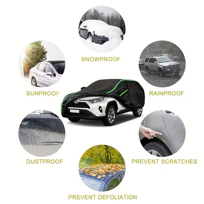 210T High-quality, Durable, Scratch-resistant 6-layer Full Car Cover, Suitable for SUVs And Sedans, All-season Car Cover Waterproof, Indoor And Outdoor, Snow-proof, Dust-proof, UV-proof, All-weather Protection with Reflective Strips, XL XXL Black