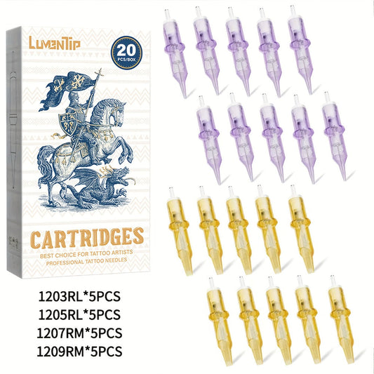 Tattoo Cartridge Needles 50pcs Mixed #12 Lumentip — RL RS RM M1 Stainless Steel, Safety Membrane, Universal Fit for All Tattoo Machines & Pens, Artists & Beginners