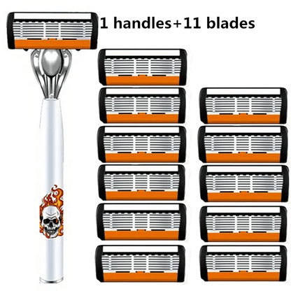Men's Safety Razor with Replacement Blades - Anti-Slip Stainless Steel Handle Shaver for Beard & Sideburns, Classic Style Wet Shaving Razor, Multiple Blade Bundle Options
