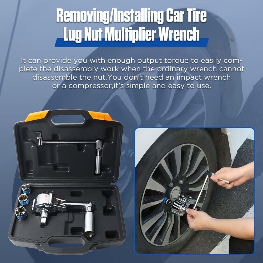 Torque Multiplier Wrench Set 1:16 400NM Lug Nut Remover – 1/2 Drive Labor-Saving Tire Changing Kit with 17mm 19mm 21mm Sockets, Lug Nut Removal Tool for Most Vehicles