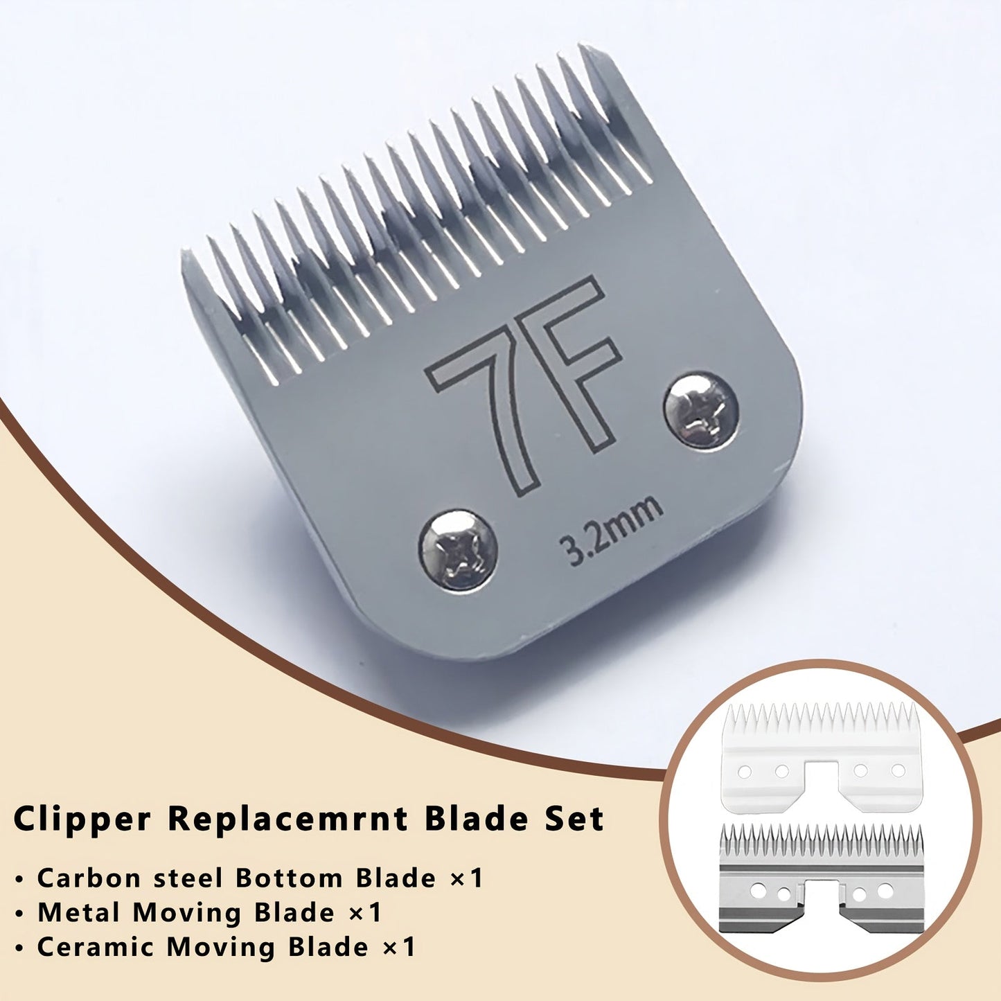Dog Clipper Replacement Blades – Ceramic & Carbon Steel Detachable Blades in 5 Sizes (3F/4F/5F/7F/10#) | Compatible with Andis AG/AGC, Wahl KM2/KM5/KM10, Oster & More | Professional Pet Grooming Accessory