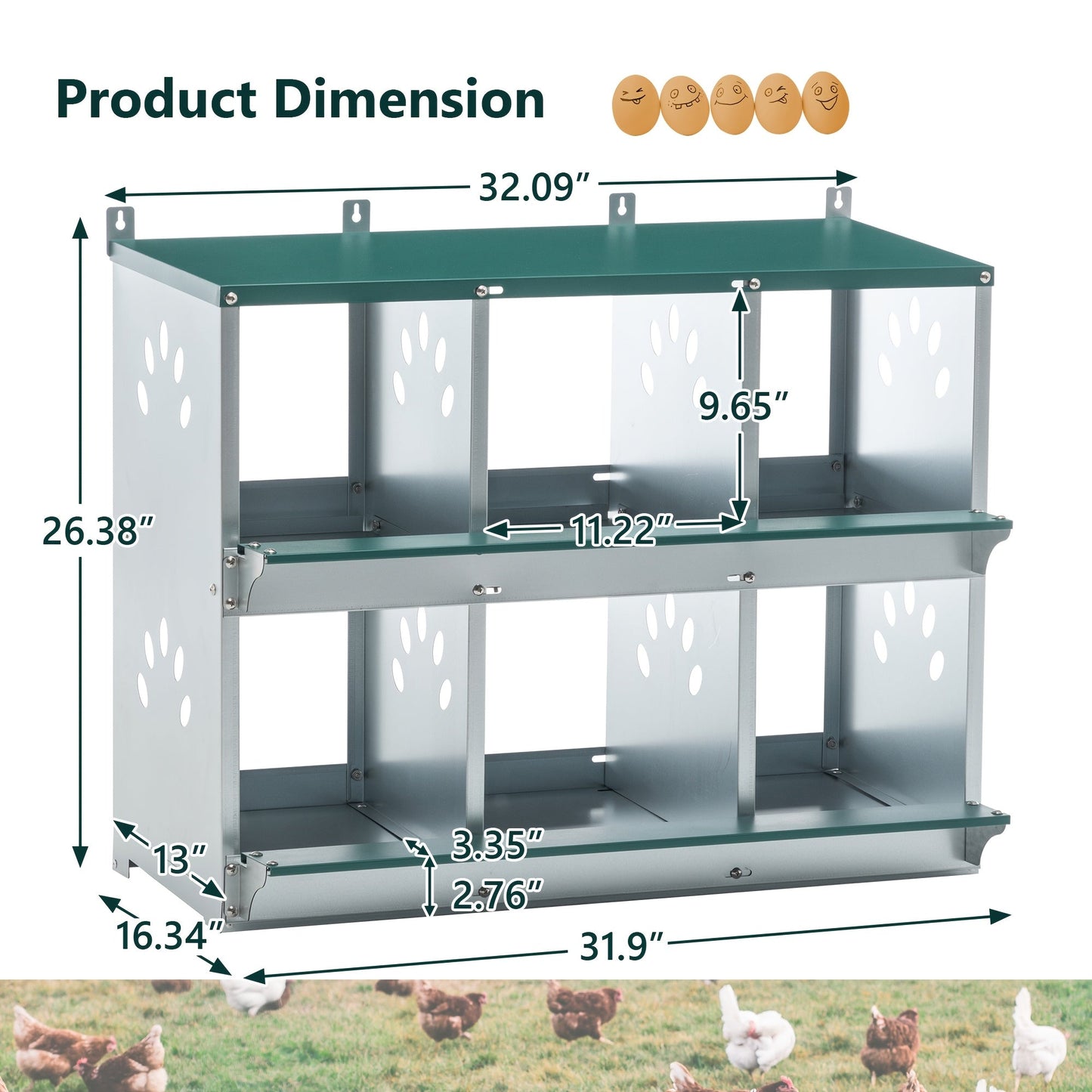 Chicken Nesting Box – Metal 4/6/8-Hole Hen Nesting Box with Ventilation & Legs, Space-Saving Galvanized Steel Egg Laying Box for Indoor Outdoor Chicken Coop