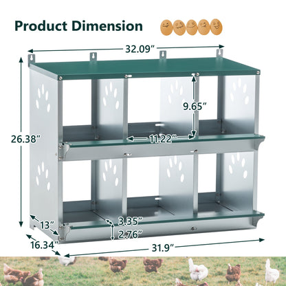 Chicken Nesting Box – Metal 4/6/8-Hole Hen Nesting Box with Ventilation & Legs, Space-Saving Galvanized Steel Egg Laying Box for Indoor Outdoor Chicken Coop