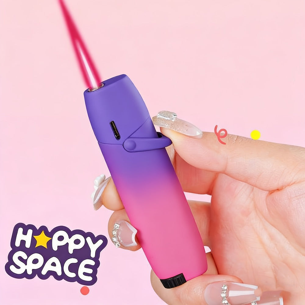 Cute Jet Torch Lighter for Women – Compact Windproof Adjustable Flame Lighter, Portable Refillable Butane Torch for Camping, BBQ, Kitchen & Candles, Stylish Gift for Women (No Butane Included)