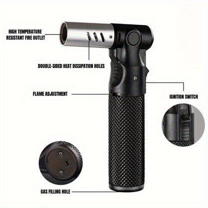 Windproof Torch Lighter – Refillable Jet Flame Butane Lighter with 360° Inverted Ignition, 1800°C High Temp Blowtorch, Flame Size Adjustment, Portable for Camping, BBQ, Welding, Soldering (Butane Not Included)
