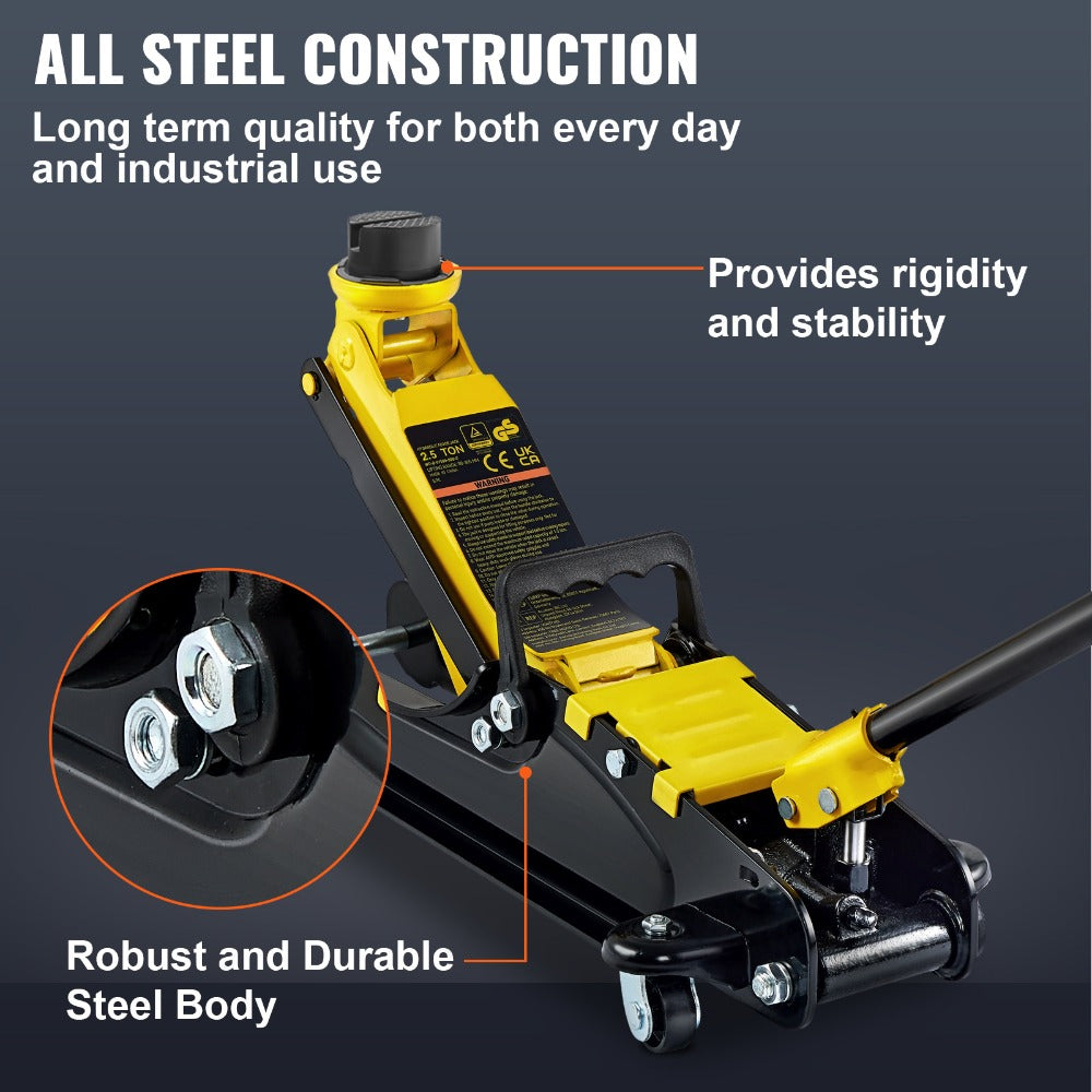2.5 Ton Low Profile Floor Jack Compact Alloy Steel – Sport Car Lift with Single Cylinder Pump, 3.35–14.96" Lift Range, Fast Hydraulic Lifting for Garage & Roadside Use, Black
