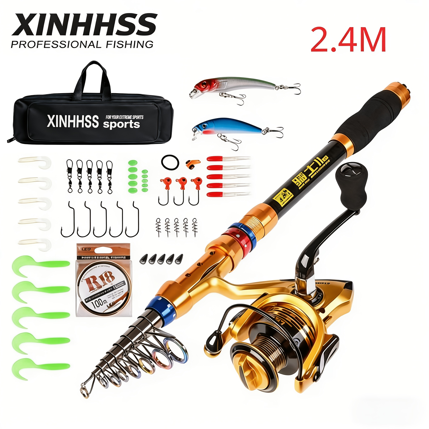Telescopic Fishing Rod & Reel Combo – Carbon Fiber Collapsible Fishing Pole Full Kit with Carrier Bag for Travel Saltwater Freshwater Fishing, 6.89ft & 7.87ft, Silver & Gold