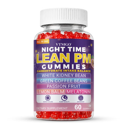 Sleep Gummies with Melatonin, Lemon Balm & Passionflower — Night Time Lean PM Formula | White Kidney Bean, Green Coffee | Relaxation, Restful Sleep & Nighttime Wellness | 60 Gummies