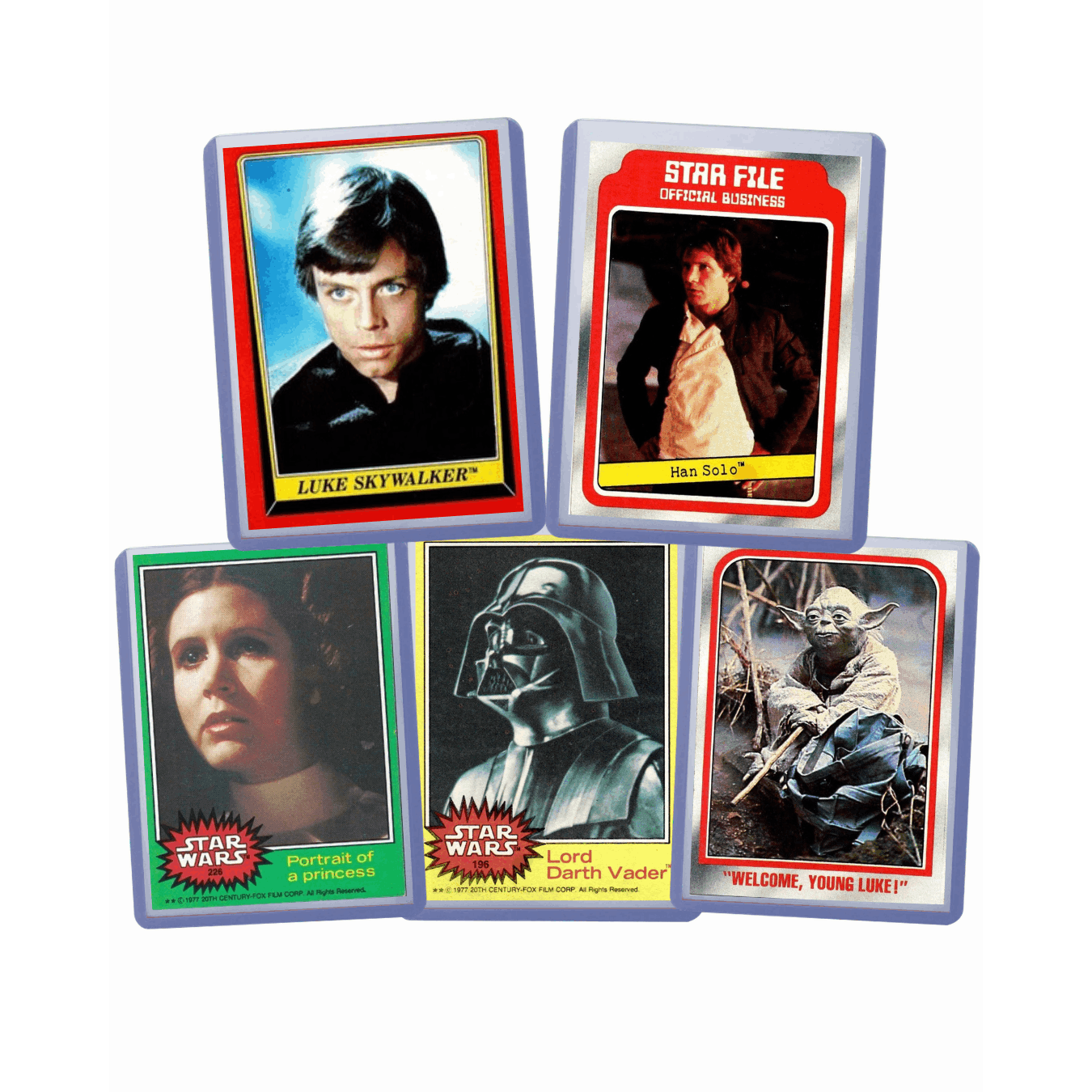Vintage Topps Star Wars Trading Card Lot – 5 Cards from 1977, 1980 & 1983 Original Trilogy | A New Hope, Empire Strikes Back & Return of the Jedi Authentic Collector Cards in Card Savers