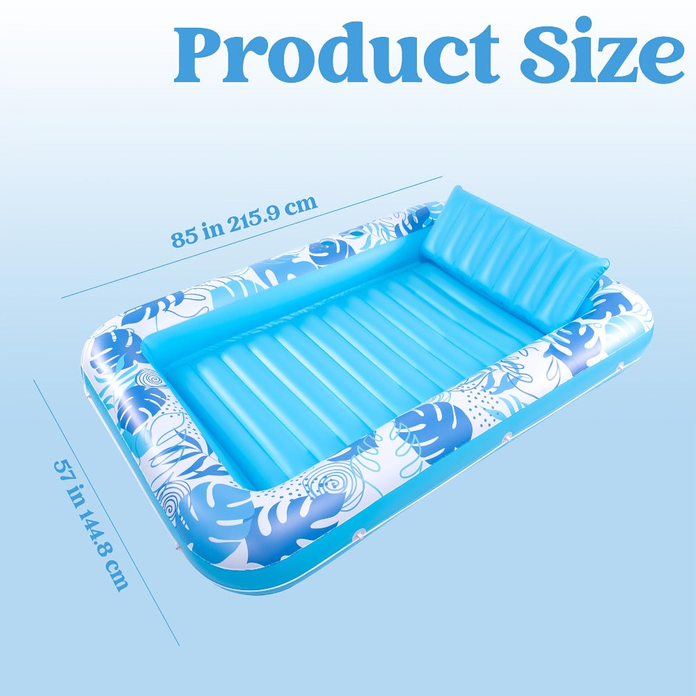 XL Inflatable Tanning Pool Float 85x57 Inch – 4-in-1 Suntan Tub Raft with Built-In Pillow, Sunbathing Bed Lounge & Ball Pit for Adults | Oversized Floating Mattress for Pool Lake Beach, Blue