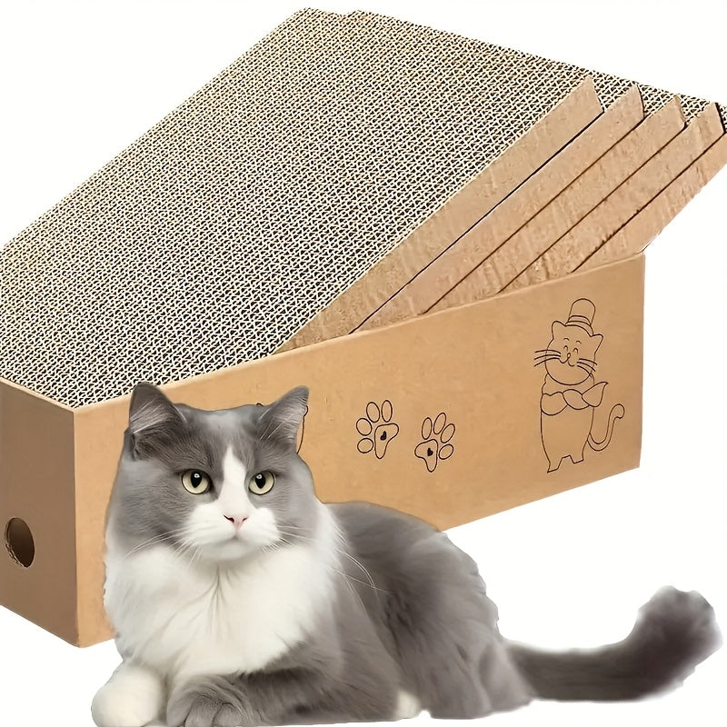 Cat Scratching Board & Bed Combo – 5-Layer Large Corrugated Cardboard Scratcher with Premium Texture, Replaceable Design for Indoor Cats & Kittens, Standard & Extra Large, Set of 5