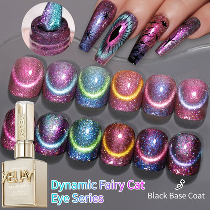 Cat Eye Gel Polish Set 6 Colors Holographic Magnetic — Dynamic Elf Reflective Soak Off UV LED Nail Gel 0.51oz Each | Multidimensional Light-Shifting Sparkle for Salon & Home Nail Art | Long-Lasting Chip-Resistant