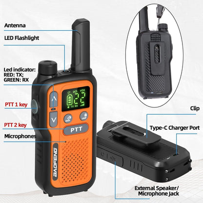 Long Range Walkie Talkies for Adults, BAOFENG 22 FRS Channels LCD Display VOX Hands-Free, USB-C Rechargeable Li-ion Battery, 2-3 Mile Range, for Hiking Camping Family Outdoor Emergency