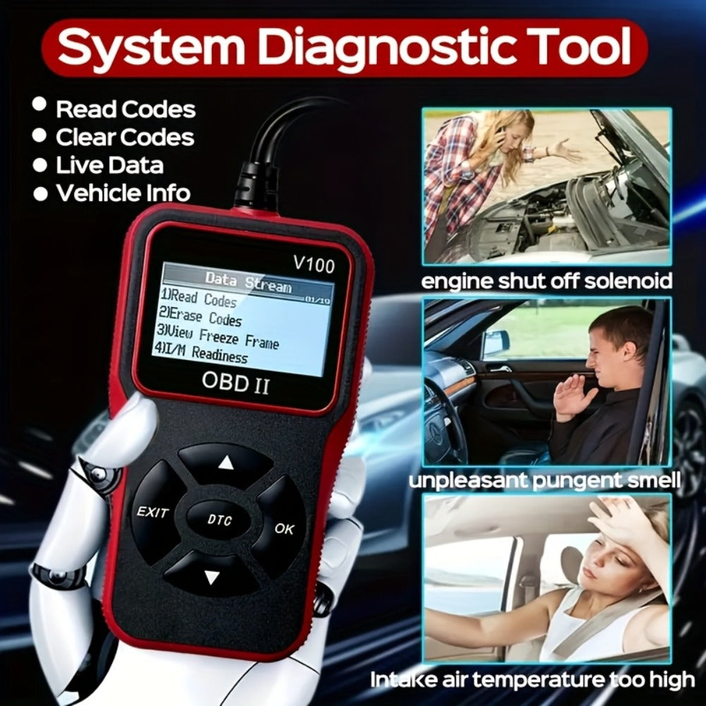 OBD2 Scanner V100 USB Powered - Engine Fault Code Reader & Diagnostic Tool for All 1996+ Vehicles | No Battery Required, Up to 36V
