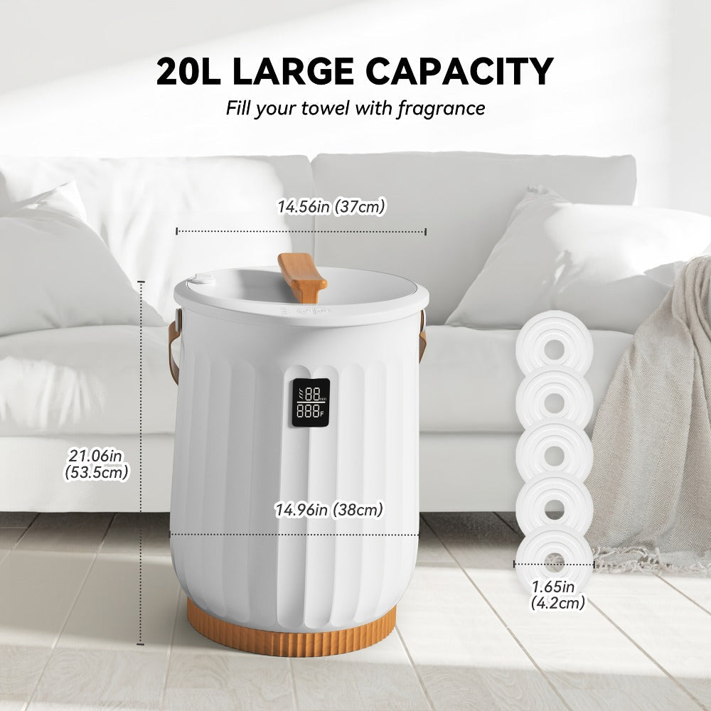 Digital Towel Warmer Bucket 20L Large Capacity Smart Display 4 Timer Modes Auto Shut-Off Fast 5-Min Heating Quiet Lightweight Spa Bathroom Heater Towels Blankets Robes
