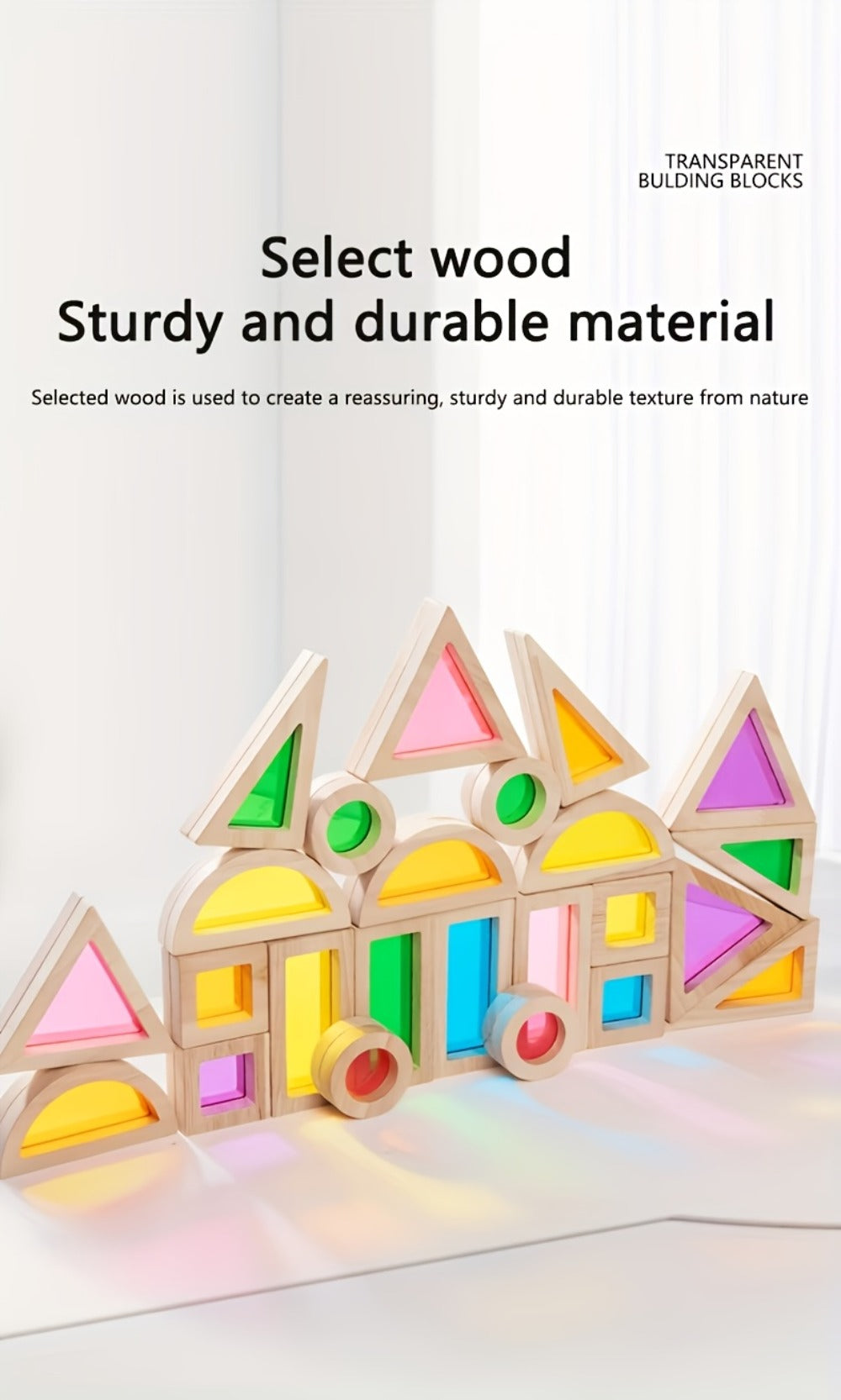 Translucent Acrylic Building Blocks for Kids – Colorful Geometric Construction Toy Set, Sensory Light Table Play, STEM Educational Toy for Toddlers, Birthday Holiday Gift for Boys & Girls Ages 3+